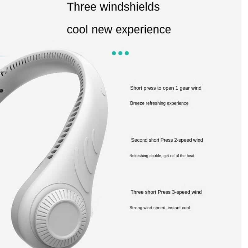 Ventilador de cuello sin aspas color blanco — portátil USB recargable
