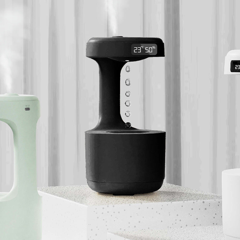 Humidificador LED antigravedad en dormitorio — apagado automático sin agua

