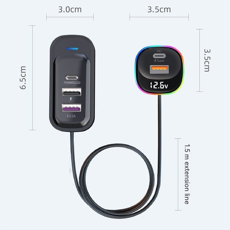 Cargador de Coche USB-C Carga Rápida Multifunción — Compacto y Potente
