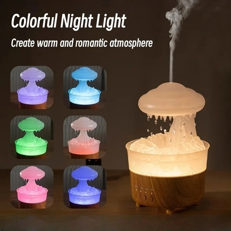 Humidificador nube de lluvia LED color verde veta madera — SmartHome Pro
