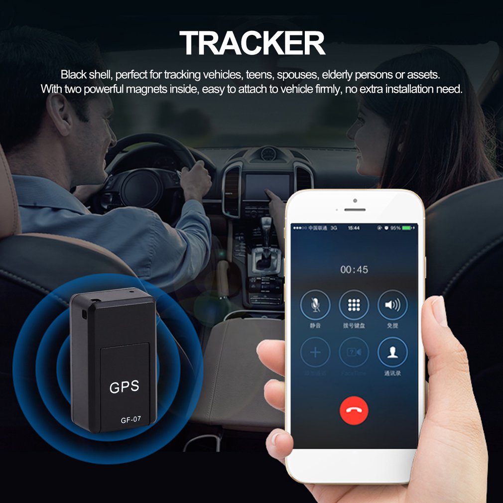 Rastreador GPS magnético para scooter y moto — vista frontal y trasera
