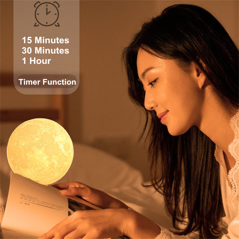 Lámpara de luna LED en dormitorio — ambiente nocturno relajante
