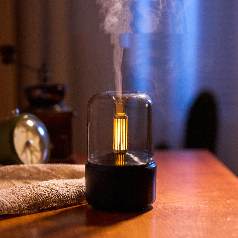 Efecto luz de vela del humidificador LED — ambiente relajante dormitorio
