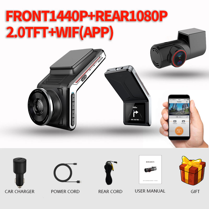 Cámara Dashcam 2K Doble Lente para Coche — Delantera y Trasera WiFi