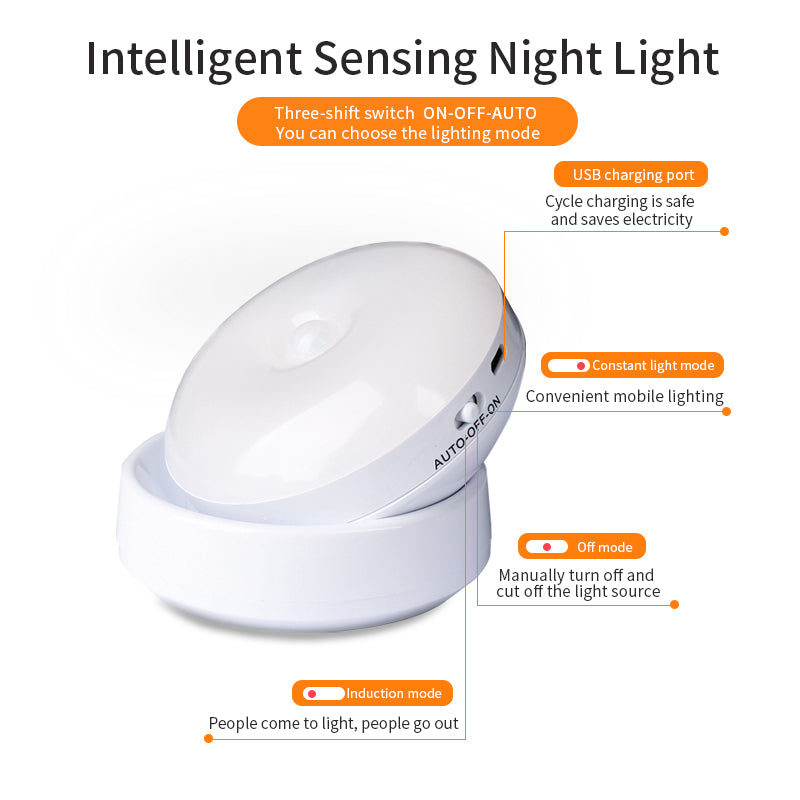 Luz nocturna LED con sensor PIR instalada en pasillo – Recargable USB | SmartHome Pro