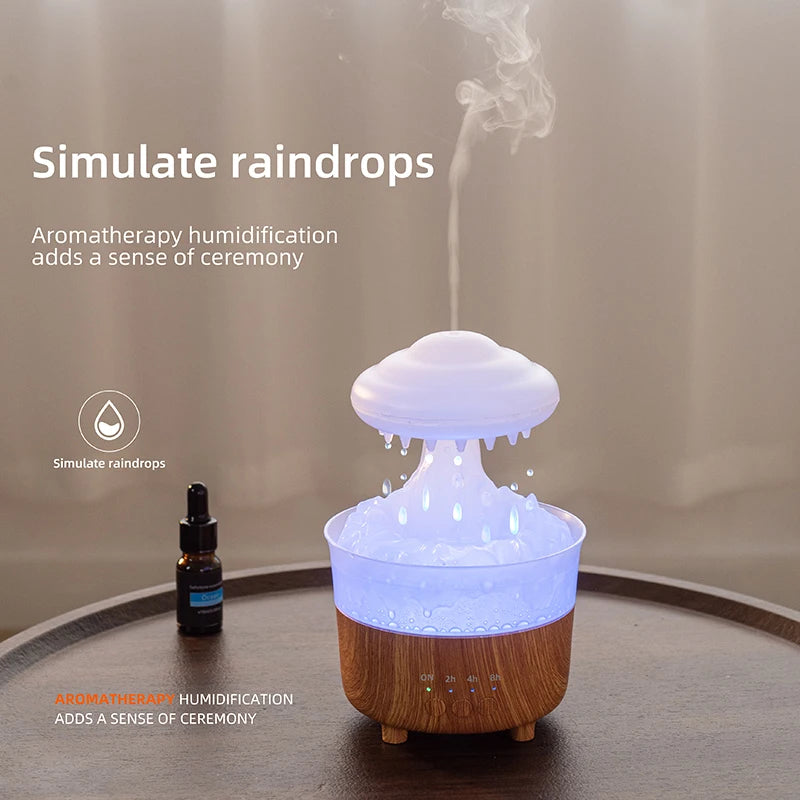 Humidificador nube de lluvia LED color blanco veta madera — SmartHome Pro
