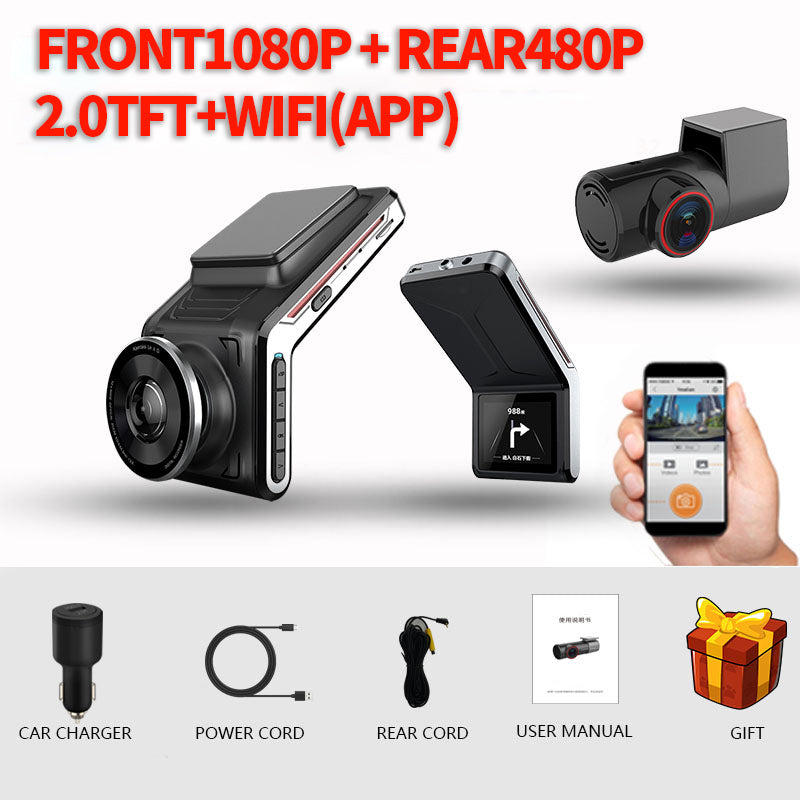 Cámara Dashcam 2K Doble Lente para Coche — Delantera y Trasera WiFi
